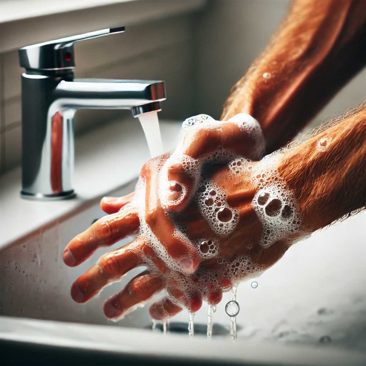 Man washing hands with soapy water